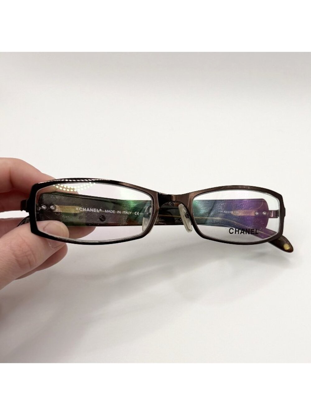 Vintage Chanel Brown Floral Rectangular Eyeglass Made In Italy